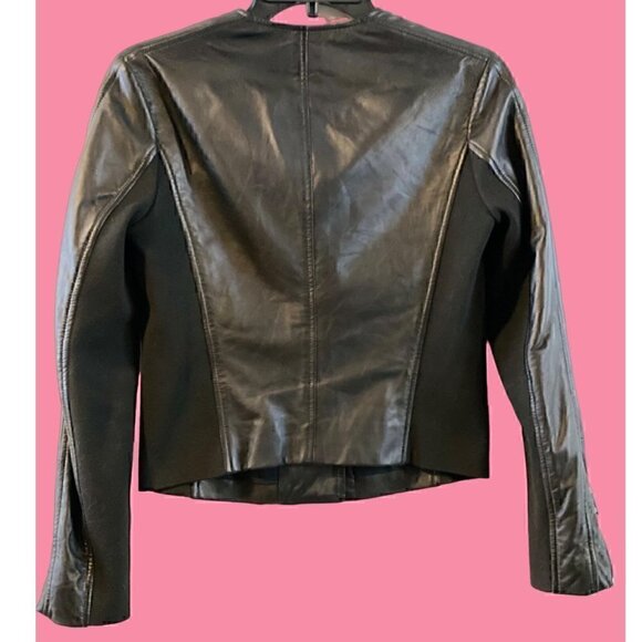 rag & bone harrison moto lamb leather jacket size 0 black zip ribbed knit panel - Picture 6 of 13